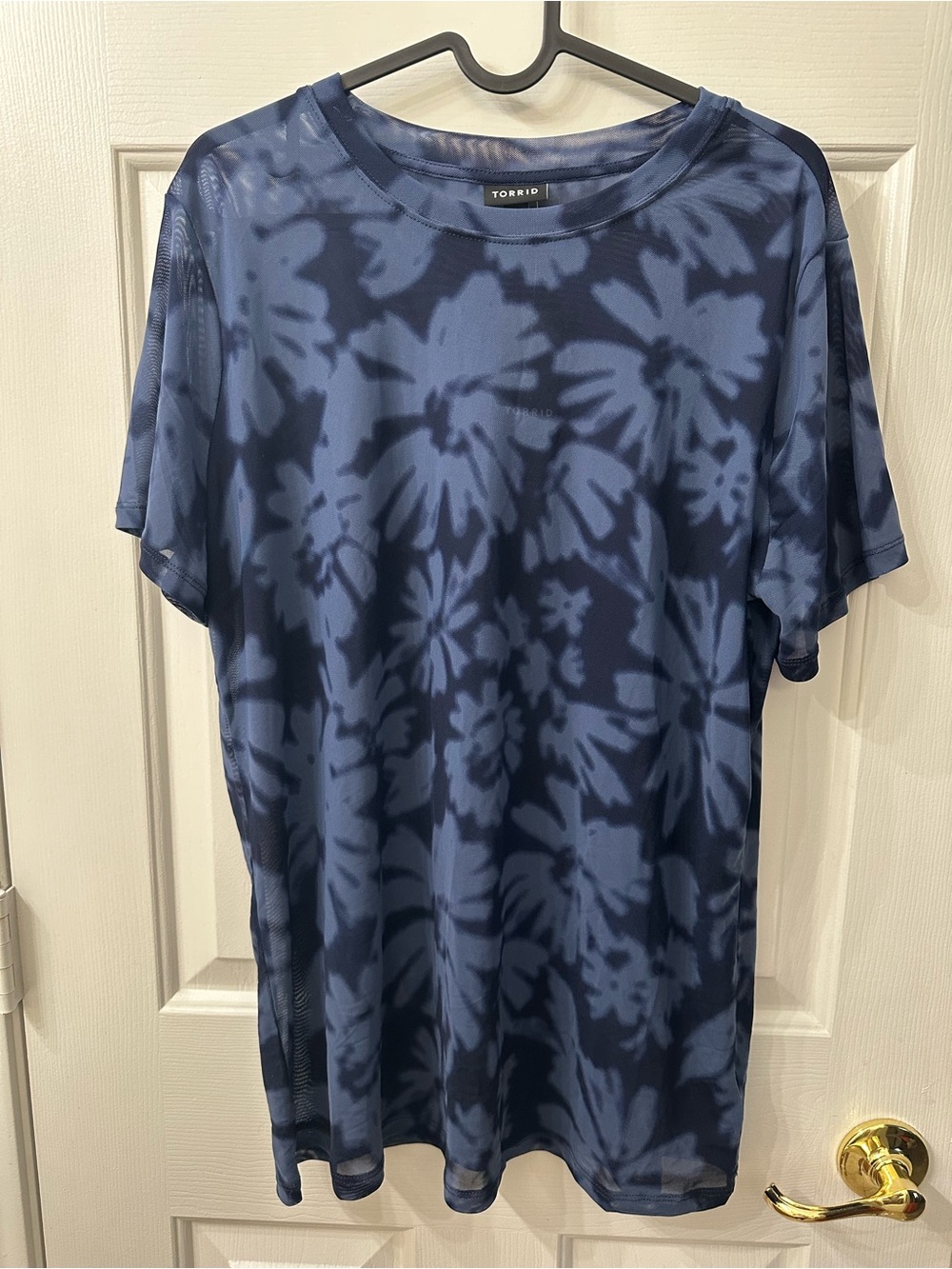 Torrid Women’s Top Mesh Layering Tee Navy Blue Floral Sheer Fitted 1X NWT